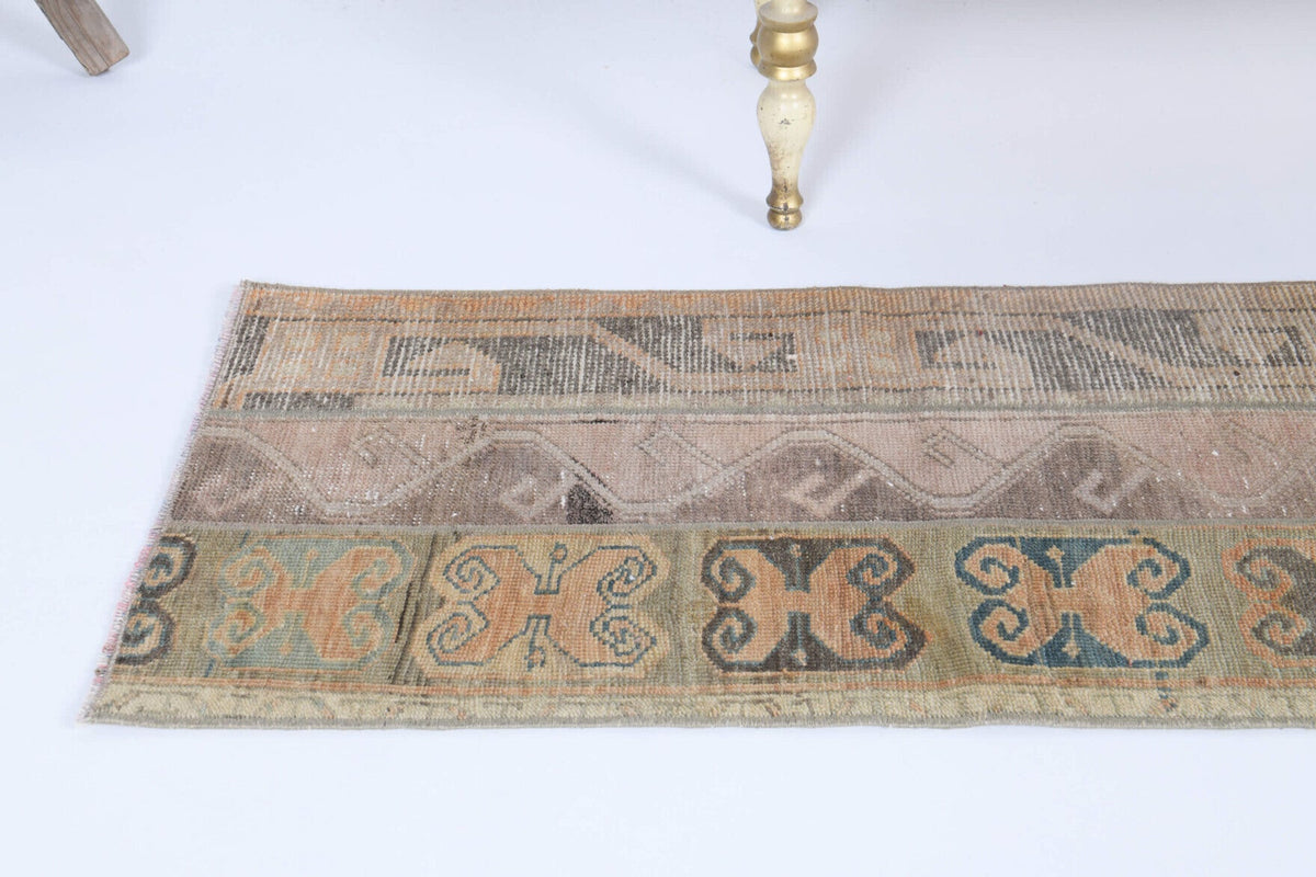El yapımı vintage yolluk 51x180 cm oryantal desenli yün - yakın çekim doku detayı