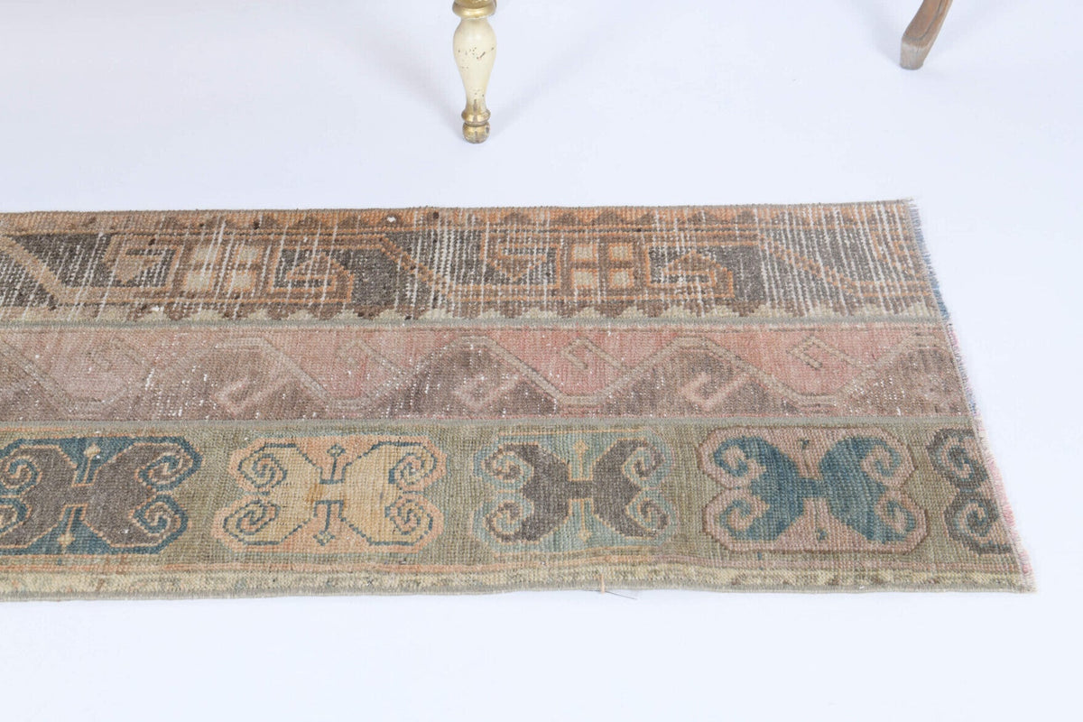 El yapımı vintage yolluk 51x180 cm oryantal desenli yün - kenar ve saçak detayı