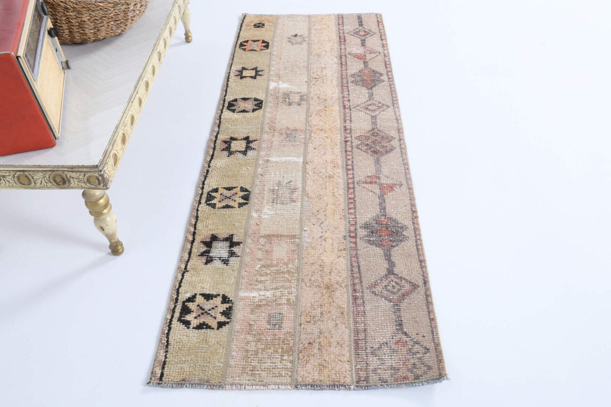 El yapımı vintage yolluk 56x152 cm tribal desenli yün - açık alan görünümü