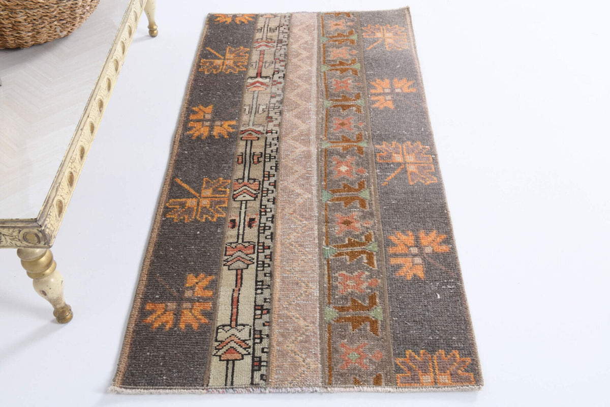 El yapımı vintage yolluk 61x124 cm oryantal desenli yün - üstten görünüm
