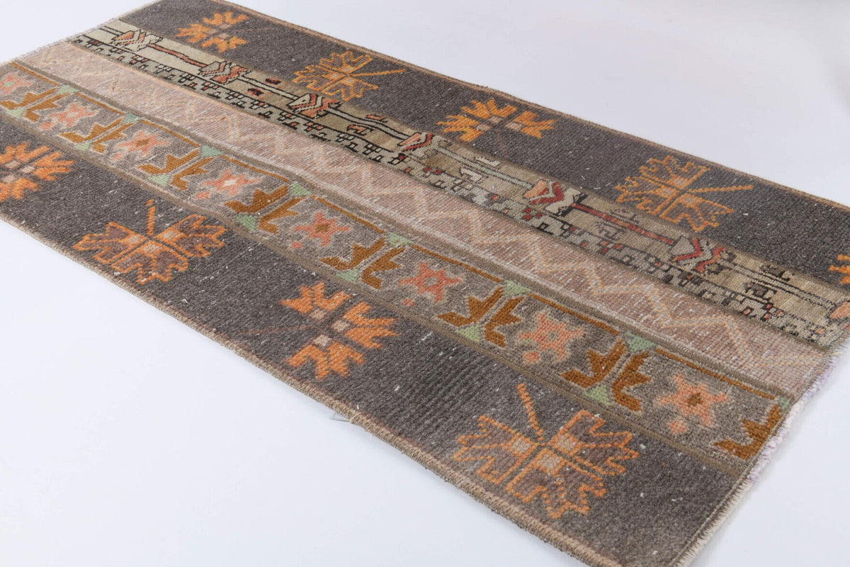 El yapımı vintage yolluk 61x124 cm oryantal desenli yün - yakın çekim doku detayı