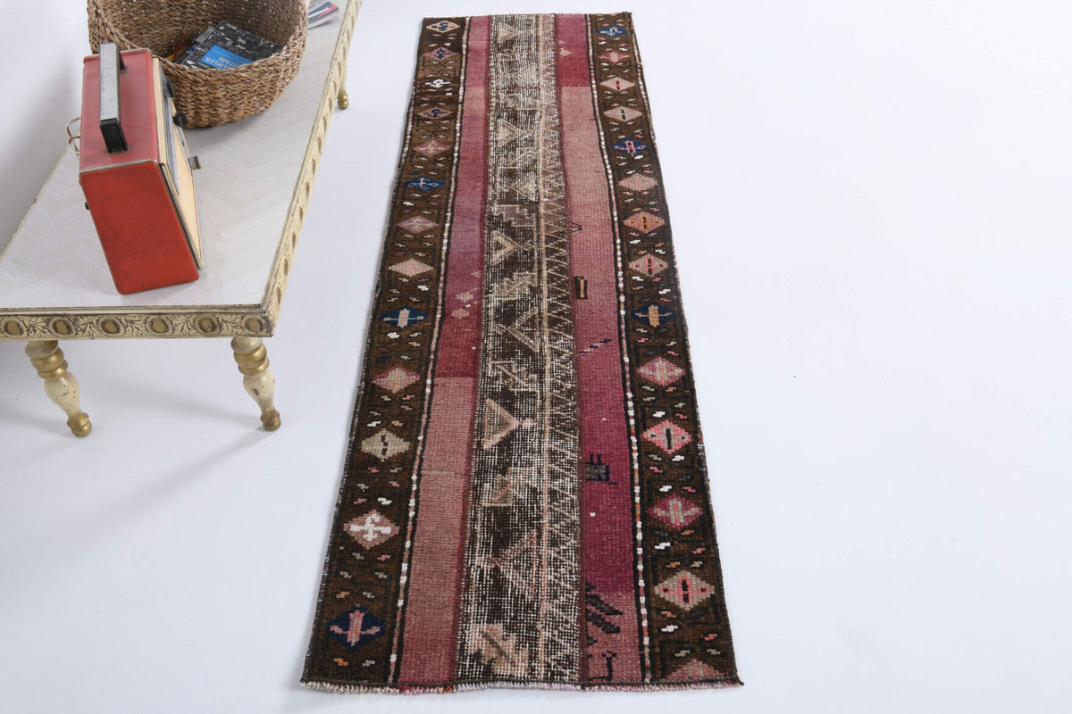 El yapımı vintage yolluk 56x188 cm i̇kat desenli yün - açık alan görünümü