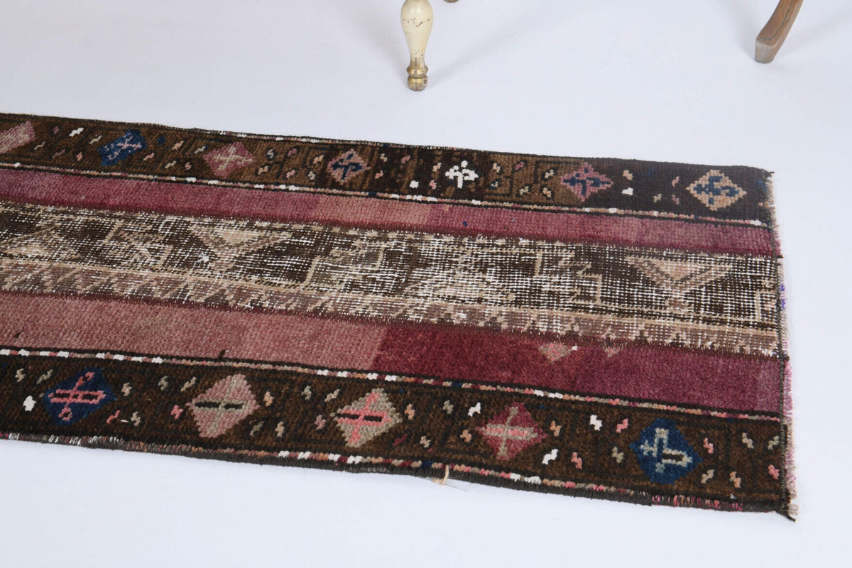 El yapımı vintage yolluk 56x188 cm i̇kat desenli yün - kenar ve saçak detayı