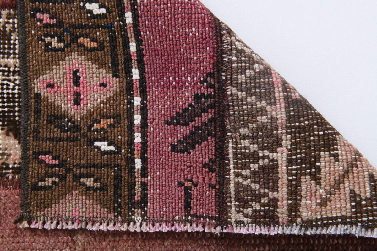 El yapımı vintage yolluk 56x188 cm i̇kat desenli yün - üstten görünüm