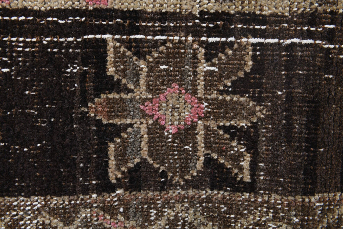 El yapımı vintage halı 51x147 cm patchwork desenli yün - desen detayı