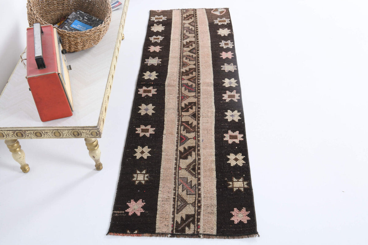 El yapımı vintage halı 56x165 cm i̇kat desenli yün - üstten görünüm