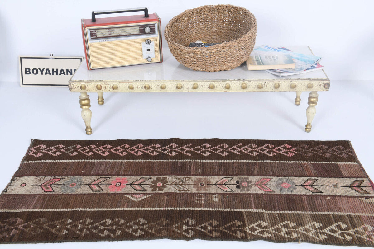 El yapımı vintage halı 64x135 cm oryantal desenli yün - detay görünümü