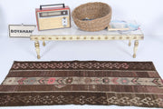 El yapımı vintage halı 64x135 cm oryantal desenli yün - detay görünümü