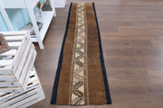 El yapımı vintage yolluk 56x241 cm i̇kat desenli yün - detay görünümü
