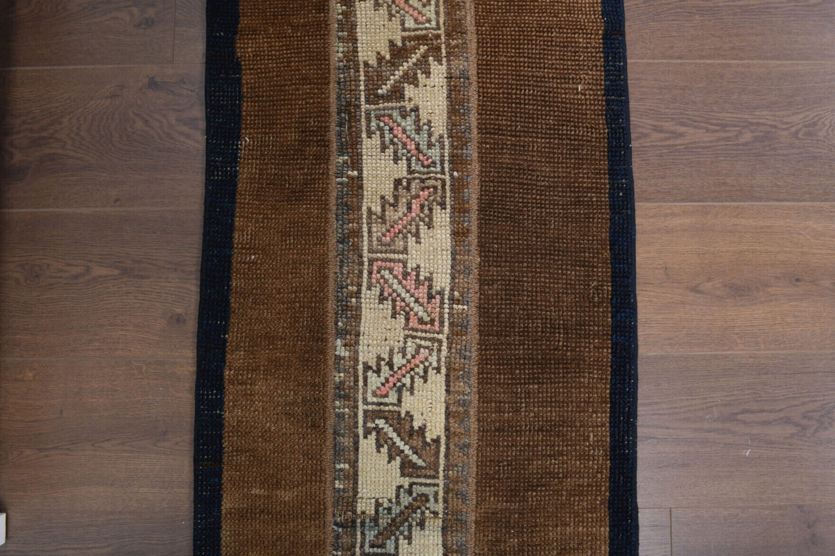 El yapımı vintage yolluk 56x241 cm i̇kat desenli yün - yakın çekim doku detayı