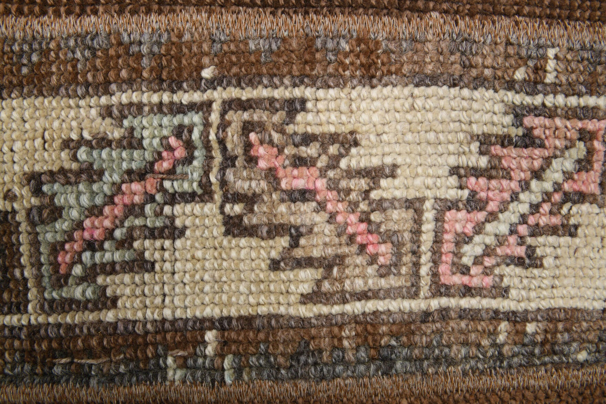 El yapımı vintage yolluk 56x241 cm i̇kat desenli yün - kenar ve saçak detayı