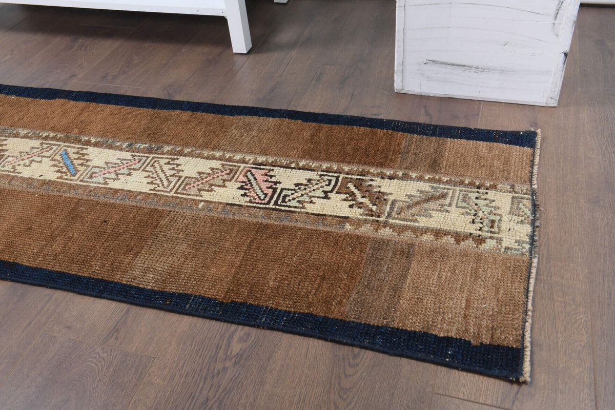 El yapımı vintage yolluk 56x241 cm i̇kat desenli yün - desen detayı