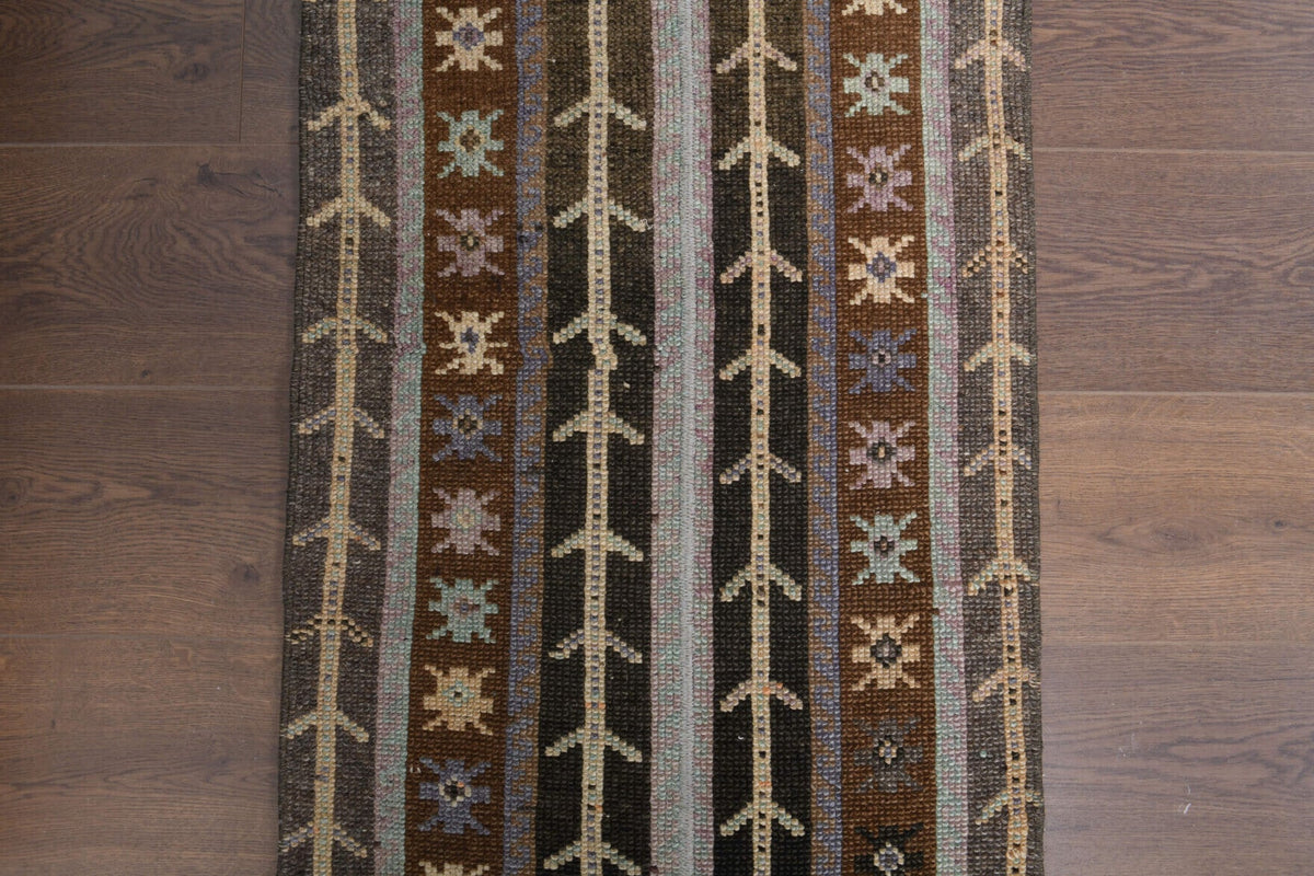 El yapımı vintage yolluk 58x216 cm i̇kat desenli yün - yakın çekim doku detayı