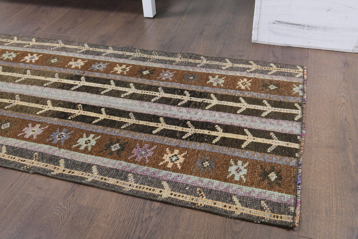 El yapımı vintage yolluk 58x216 cm i̇kat desenli yün - desen detayı