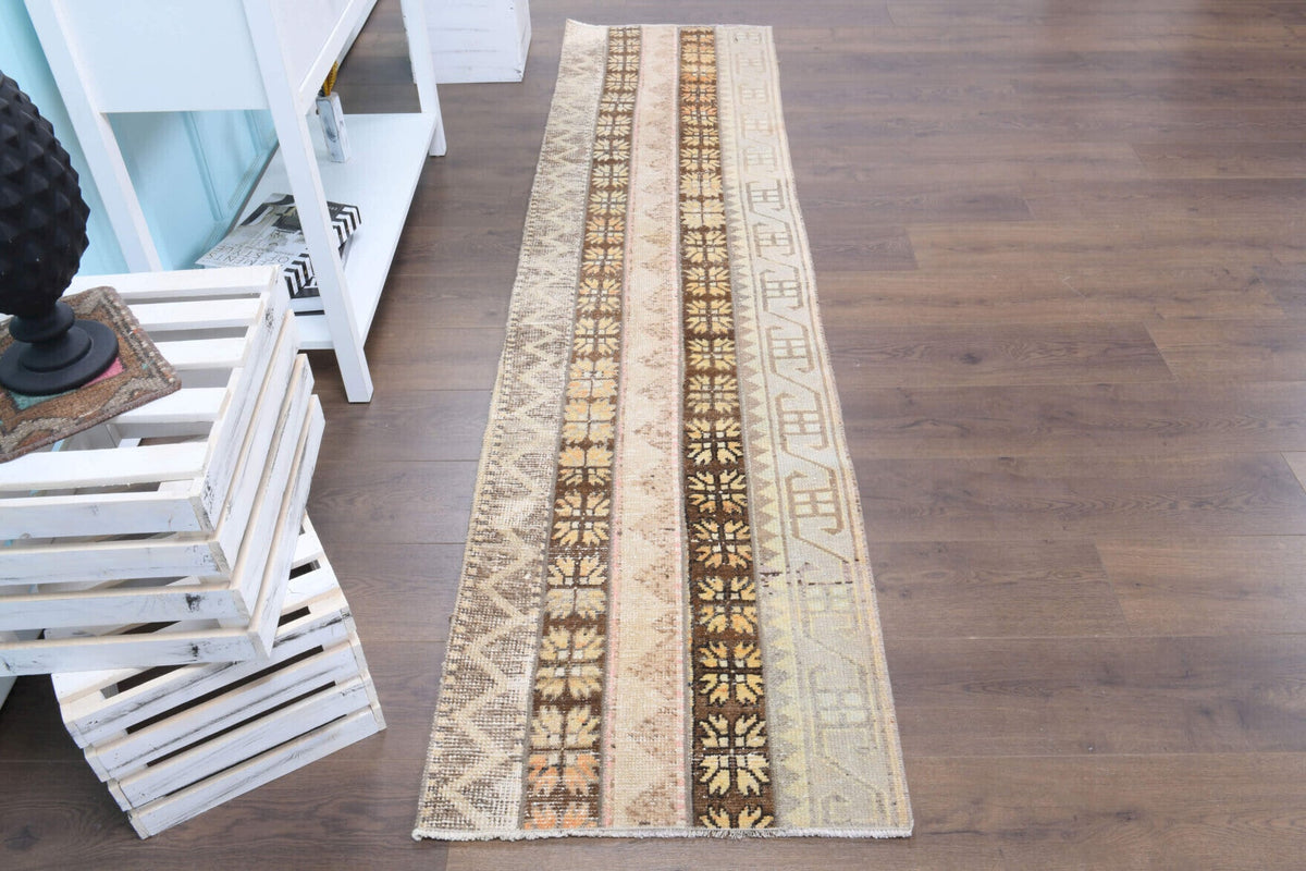 El yapımı vintage yolluk 61x262 cm i̇kat desenli yün - detay görünümü