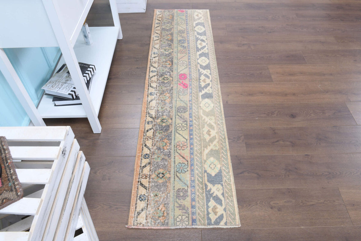 El yapımı vintage yolluk 48x196 cm i̇kat desenli yün - detay görünümü