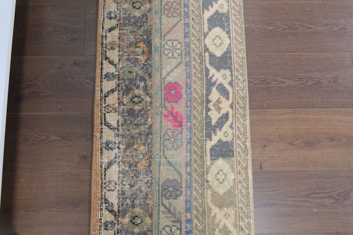 El yapımı vintage yolluk 48x196 cm i̇kat desenli yün - yakın çekim doku detayı
