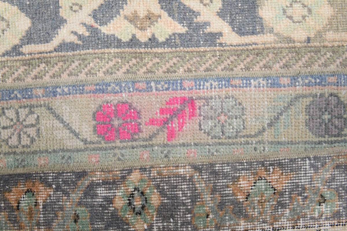 El yapımı vintage yolluk 48x196 cm i̇kat desenli yün - kenar ve saçak detayı