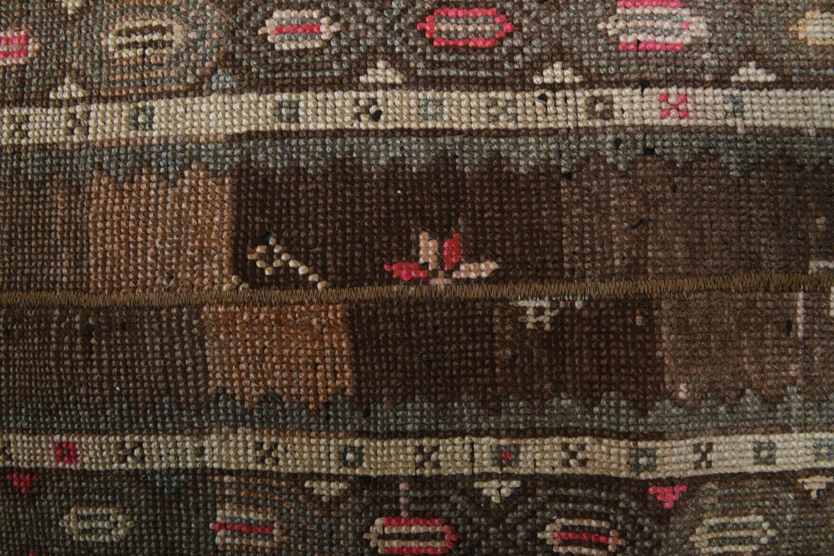 El yapımı vintage yolluk 43x193 cm tribal desenli yün - kenar ve saçak detayı