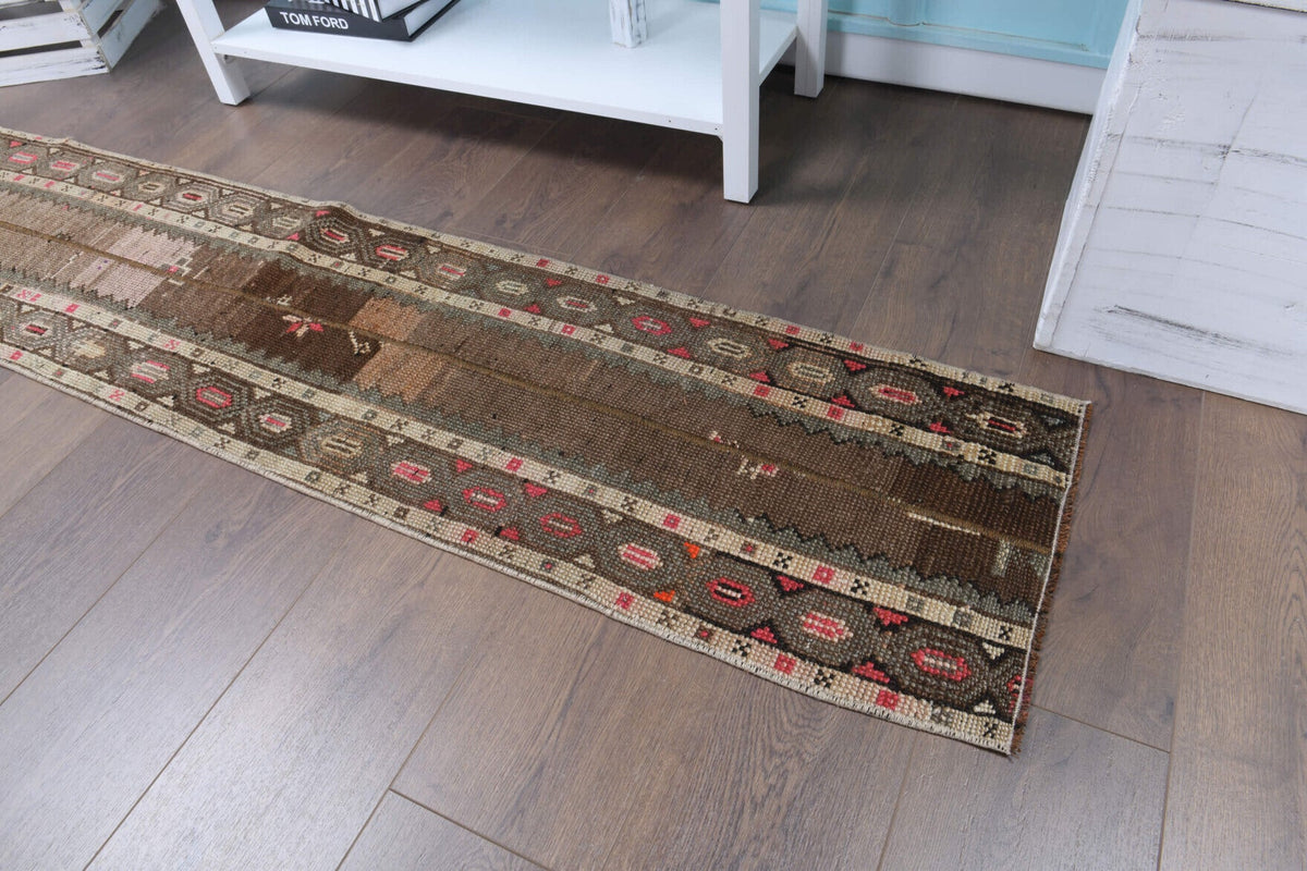 El yapımı vintage yolluk 43x193 cm tribal desenli yün - desen detayı
