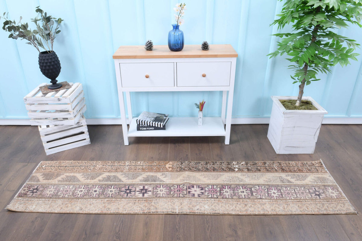 El yapımı vintage yolluk 58x241 cm patchwork desenli yün - detay görünümü
