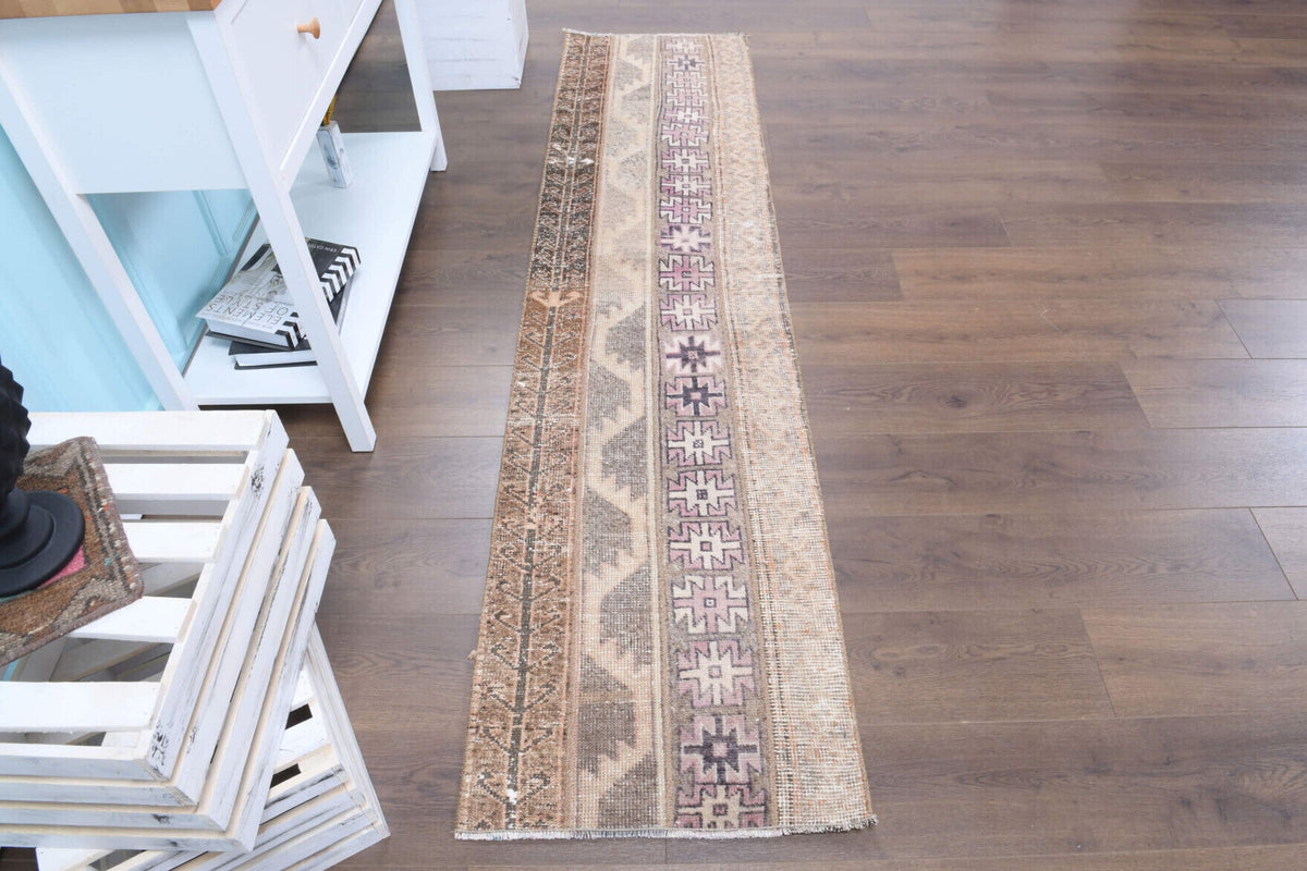 El yapımı vintage yolluk 58x241 cm patchwork desenli yün - üstten görünüm