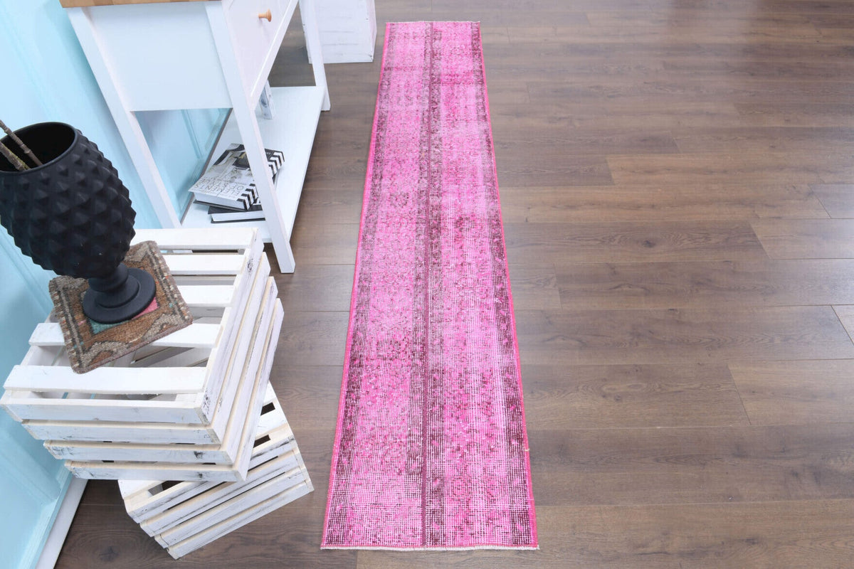 El yapımı vintage yolluk 46x262 cm patchwork desenli yün - üstten görünüm