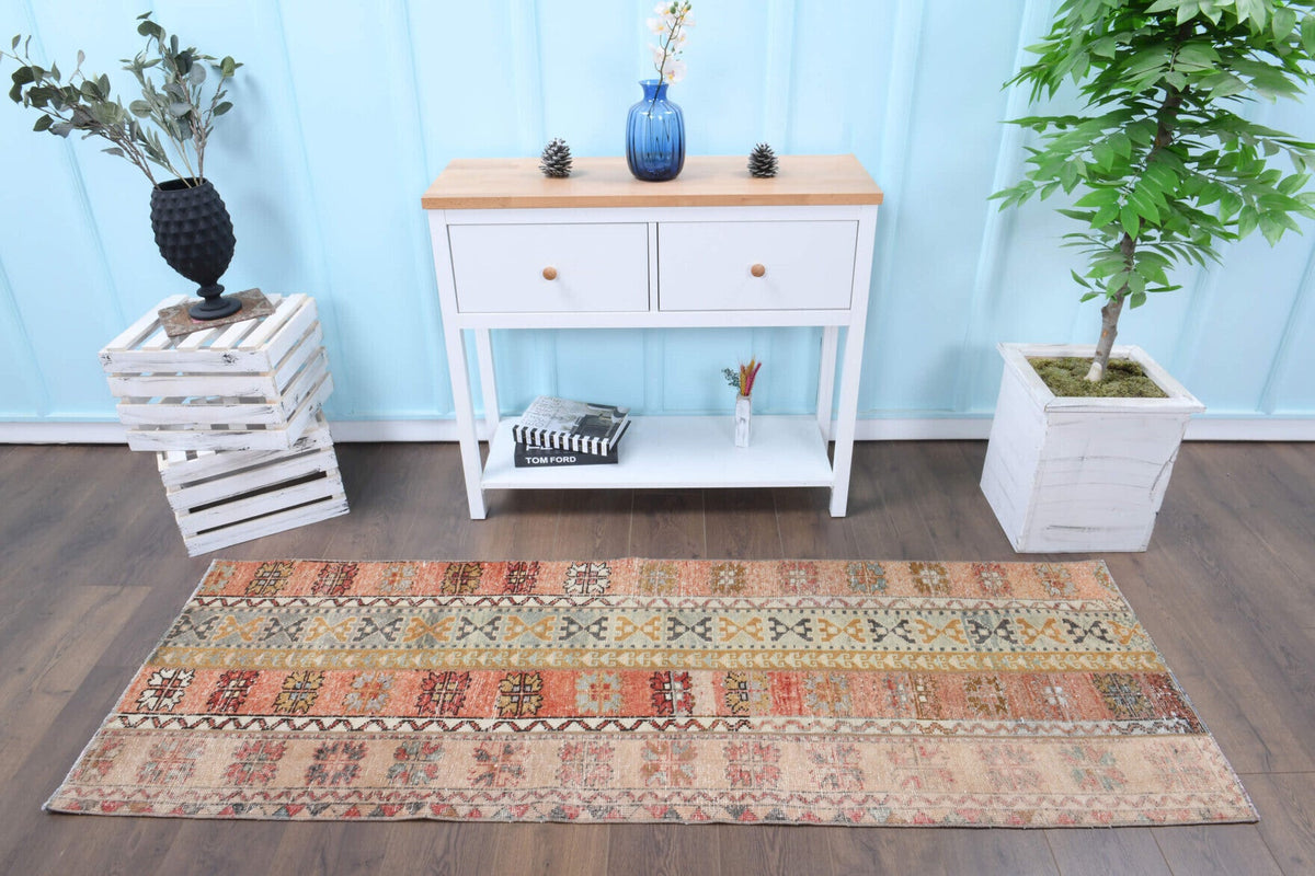 El yapımı vintage yolluk 74x218 cm patchwork desenli yün - detay görünümü