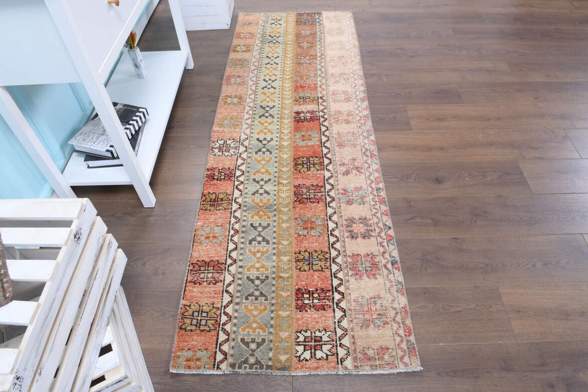 El yapımı vintage yolluk 74x218 cm patchwork desenli yün - üstten görünüm