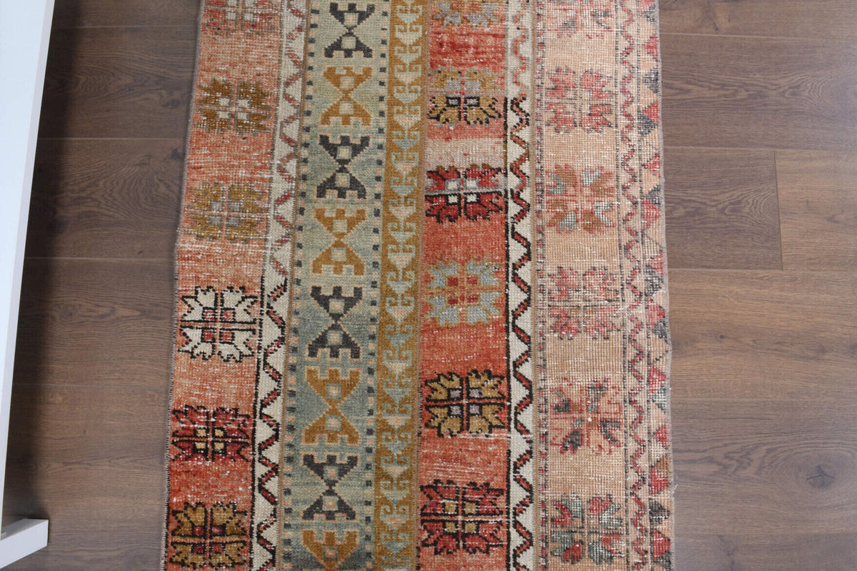 El yapımı vintage yolluk 74x218 cm patchwork desenli yün - yakın çekim doku detayı