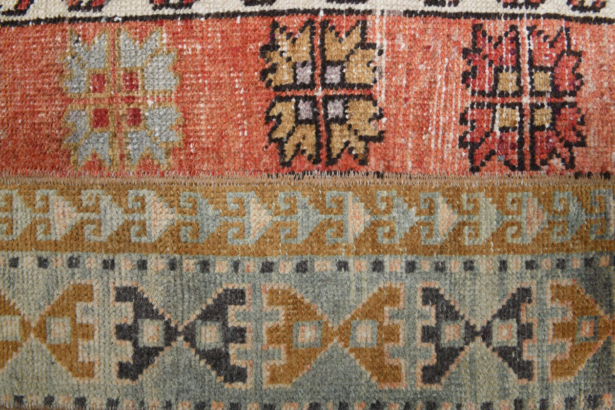 El yapımı vintage yolluk 74x218 cm patchwork desenli yün - kenar ve saçak detayı