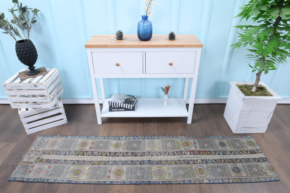 El yapımı vintage yolluk 51x213 cm patchwork desenli yün - detay görünümü