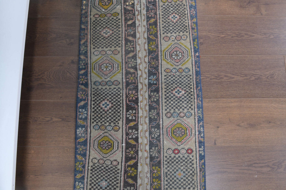 El yapımı vintage yolluk 51x213 cm patchwork desenli yün - yakın çekim doku detayı