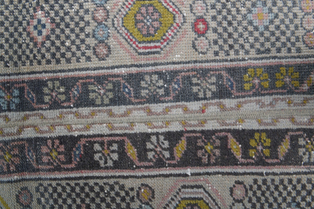 El yapımı vintage yolluk 51x213 cm patchwork desenli yün - kenar ve saçak detayı