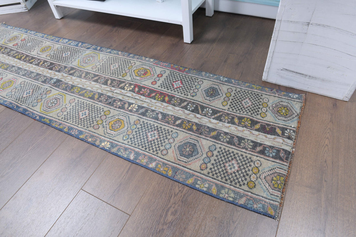 El yapımı vintage yolluk 51x213 cm patchwork desenli yün - desen detayı