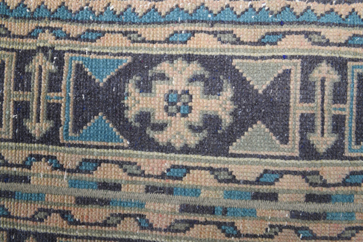 El yapımı vintage yolluk 58x180 cm patchwork desenli yün - kenar ve saçak detayı