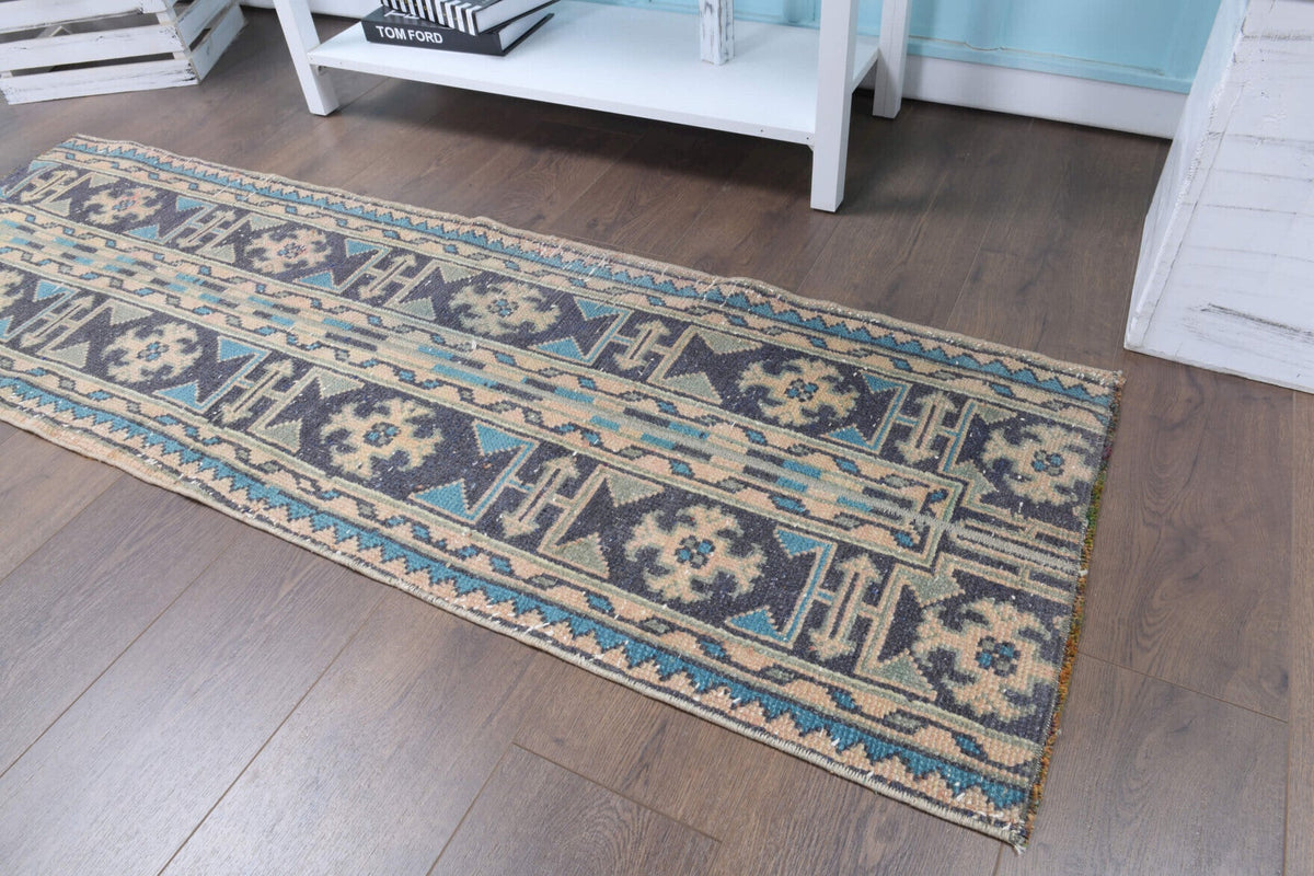 El yapımı vintage yolluk 58x180 cm patchwork desenli yün - desen detayı