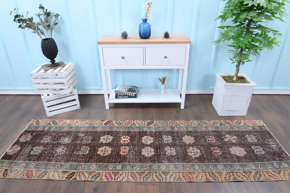 El yapımı vintage yolluk 81x269 cm patchwork desenli yün - detay görünümü
