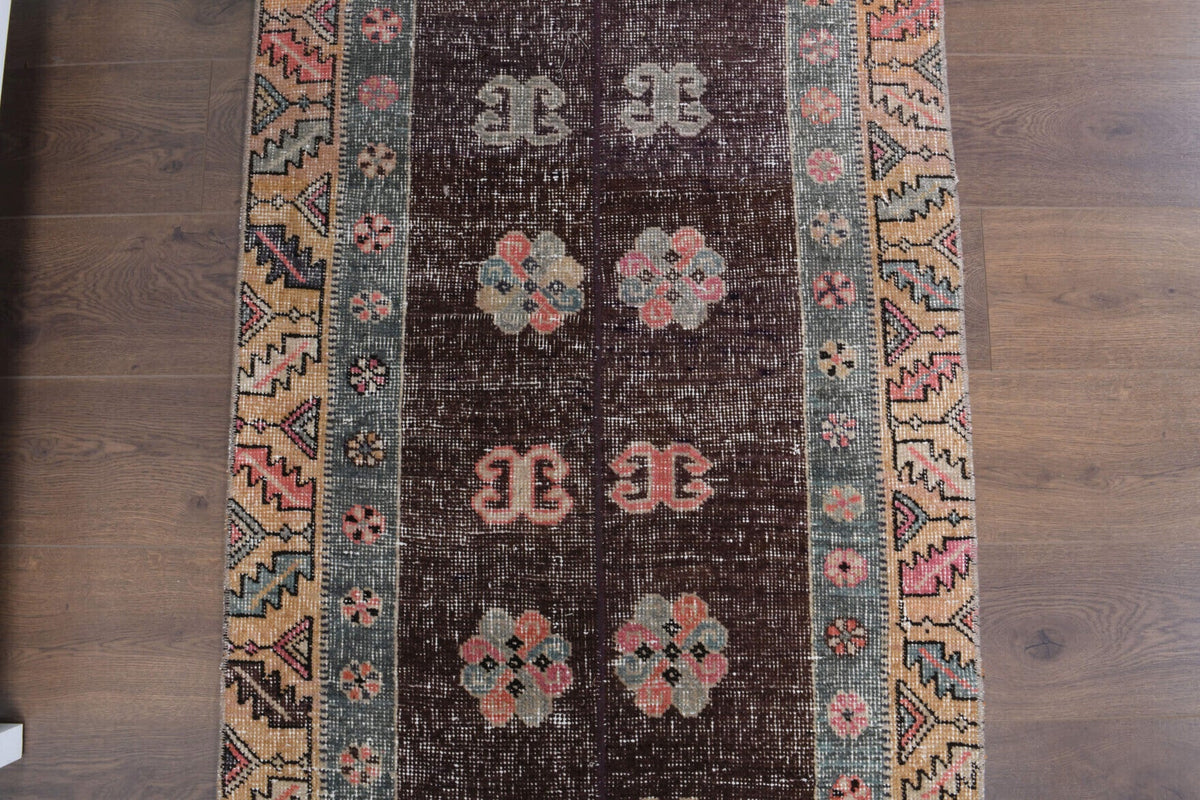 El yapımı vintage yolluk 81x269 cm patchwork desenli yün - yakın çekim doku detayı