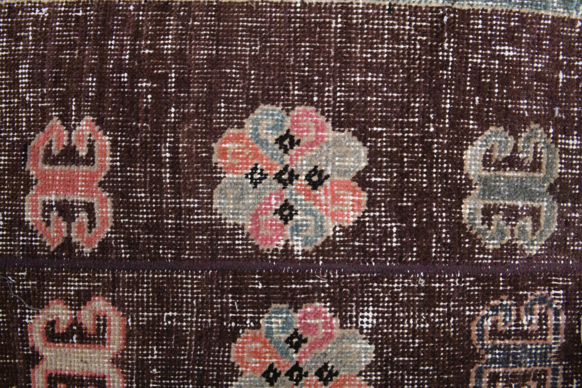 El yapımı vintage yolluk 81x269 cm patchwork desenli yün - kenar ve saçak detayı