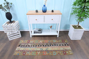 El yapımı vintage yolluk 58x155 cm patchwork desenli yün - detay görünümü