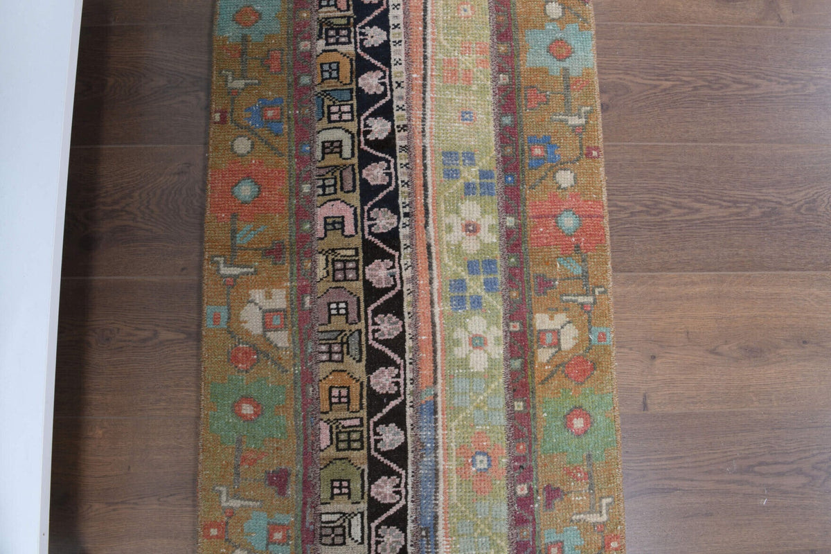 El yapımı vintage yolluk 58x155 cm patchwork desenli yün - yakın çekim doku detayı