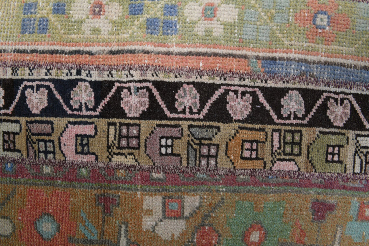 El yapımı vintage yolluk 58x155 cm patchwork desenli yün - kenar ve saçak detayı