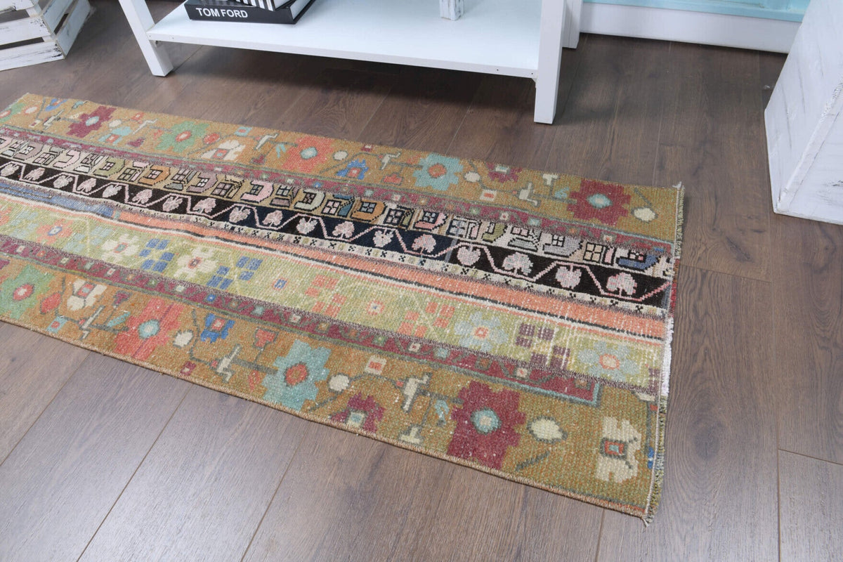 El yapımı vintage yolluk 58x155 cm patchwork desenli yün - desen detayı