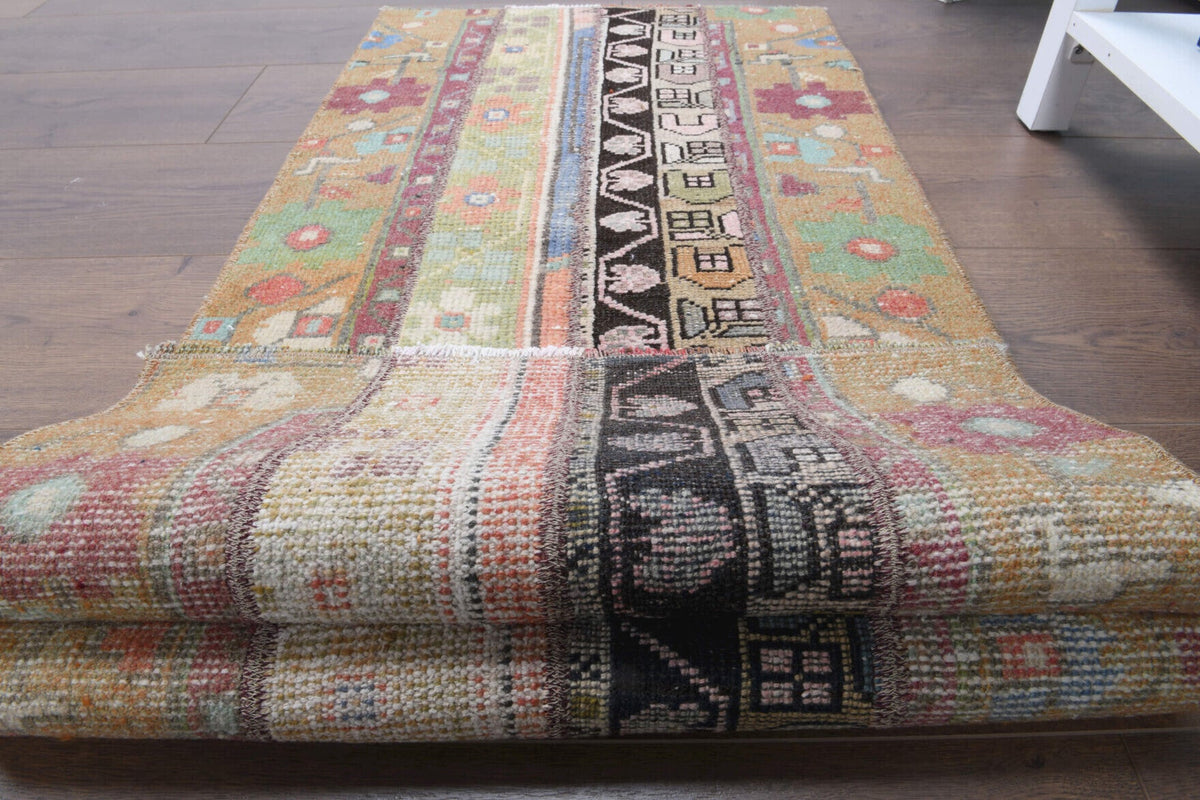 El yapımı vintage yolluk 58x155 cm patchwork desenli yün - mekan görünümü