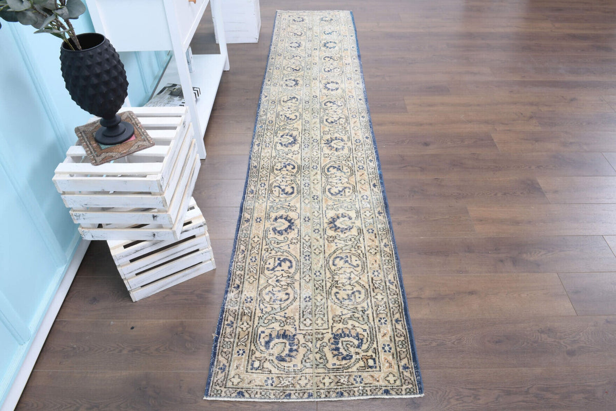 El yapımı vintage yolluk 64x320 cm şal deseni desenli yün - detay görünümü
