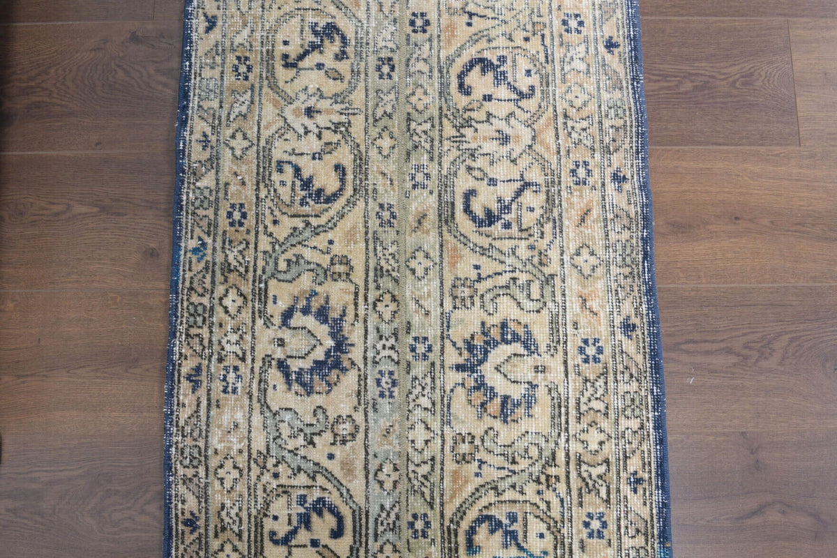 El yapımı vintage yolluk 64x320 cm şal deseni desenli yün - yakın çekim doku detayı