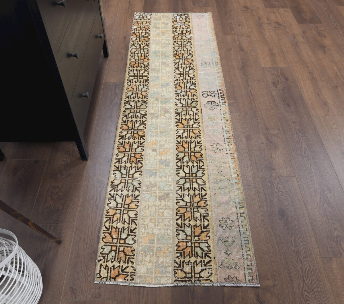 El yapımı vintage yolluk 61x198 cm i̇kat desenli yün - detay görünümü