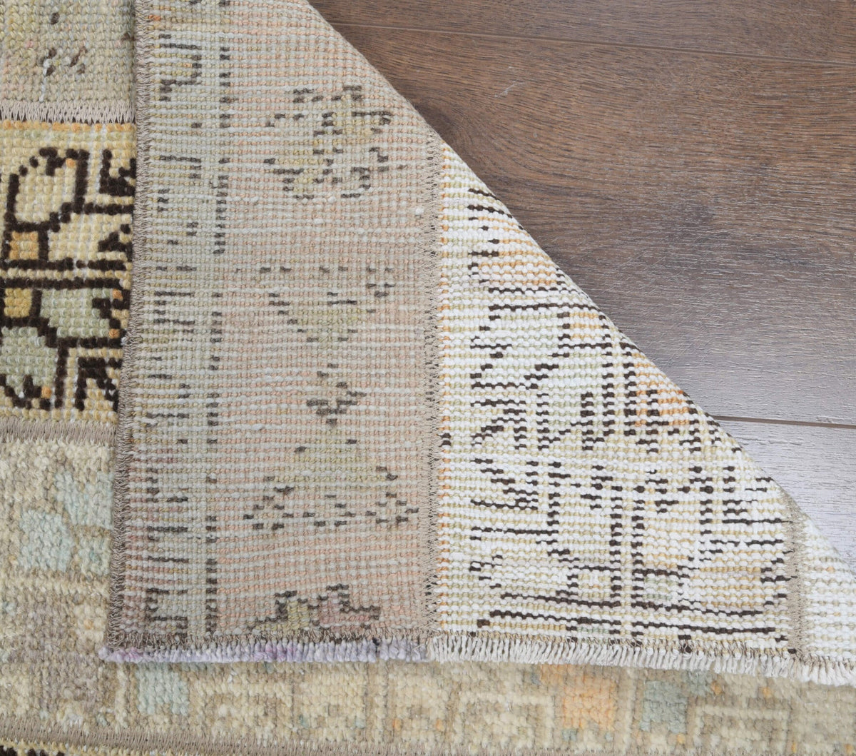 El yapımı vintage yolluk 61x198 cm i̇kat desenli yün - kenar ve saçak detayı