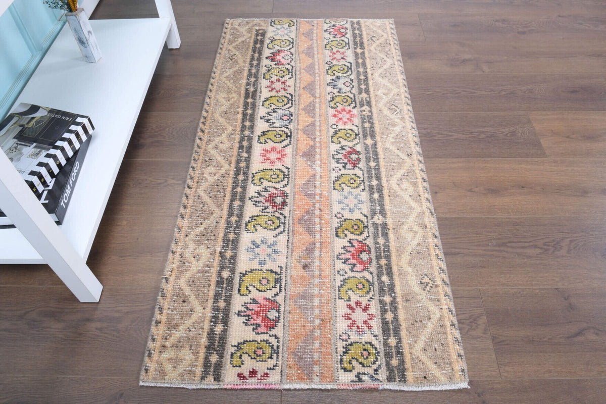 El yapımı vintage halı 61x132 cm i̇kat desenli yün - detay görünümü